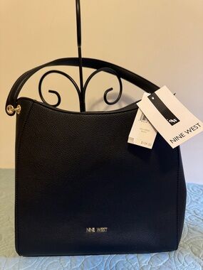 Nine West Black Pebbled Tote with Gold Accents